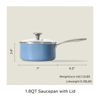 Nonstick Ceramic Sauce Pan with Lid (Blue / 1.8 Quarts)