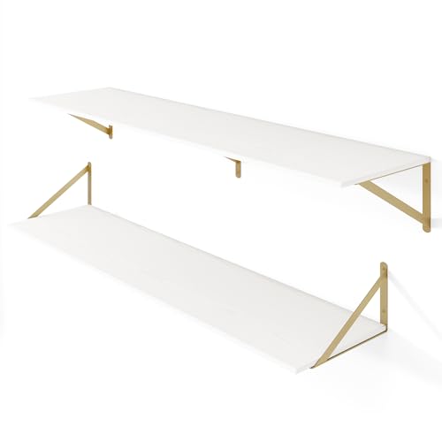 48W x 12D Deep Floating Shelves Set of 2 White & Gold (White With Golden Bracket / 48Wx12Dx5.8H)