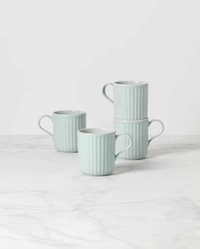 French Perle Scallop Ice Blue Mug Set (Mugs, Set of 4 / Ice Blue)