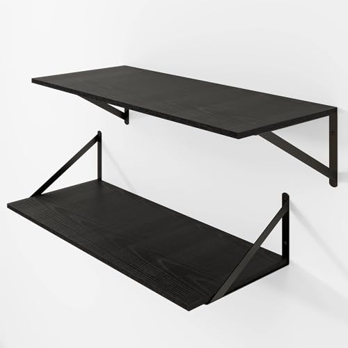 28W x 12D Deep Floating Shelves Set of 2 Black (Black With Black Metal Bracket / 28Wx12Dx5.8H)