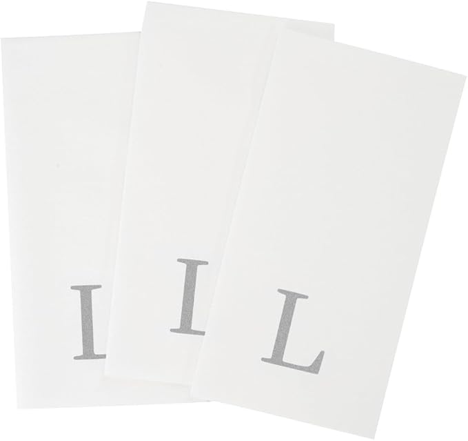 Luxenap 15.8 X 7.9 Inch Linen-Feel Guest Towels, 2000 Lettered Hand Towels - Silver Letter 'L', Sans Serif Font, White Paper Dinner Napkins, airlaid, For Restrooms And Tables - Restaurantware