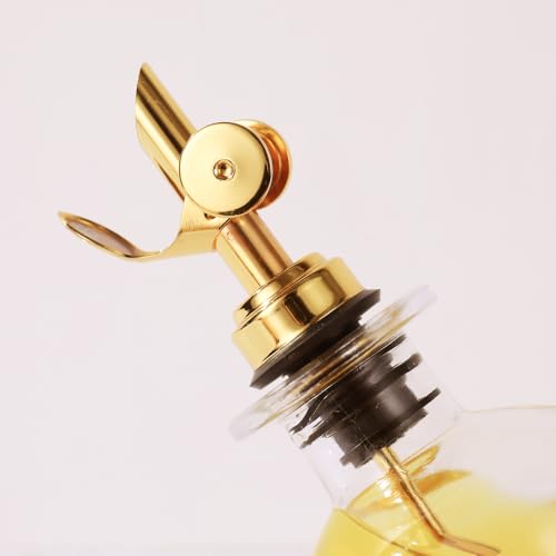Oil and Vinegar Dispenser with Metal Pour Spout (500ml, Set of 2 Bottles / Gold)