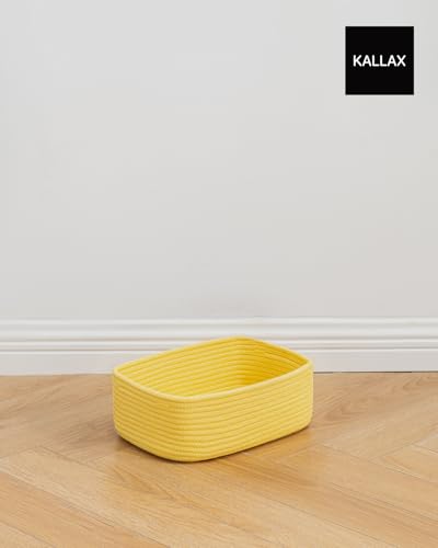 Small Woven Storage Basket for Organizing (Yellow / 12"L x 8"W x 4.5"H)