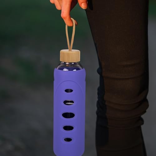 32 oz Narrow Mouth Glass Water Bottle with Windowed Silicone Sleeve (Purple)