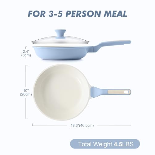 10Inch Nonstick Ceramic Frying Pan with Lid (Glacier Blue / 10 Inch)