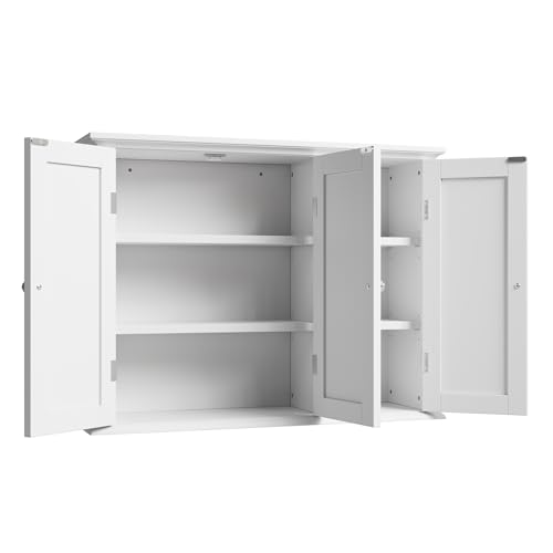 Laundry Cabinet with 3 Doors and Adjustable Shelves (White / 9.06"D x 31.1"W x 23.4"H)