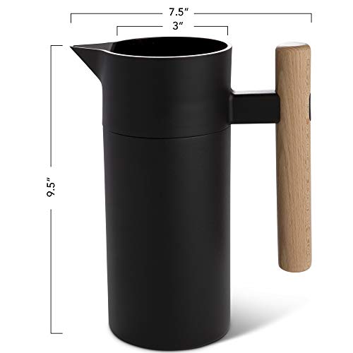 Thermal Coffee Carafe 40 Oz Insulated with Tea Infuser (Black)