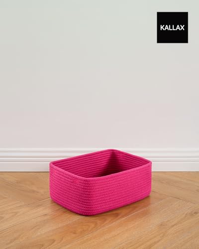 Small Woven Storage Basket for Organizing (Hot Pink / 13.5"L x 9.5"W x 5"H)
