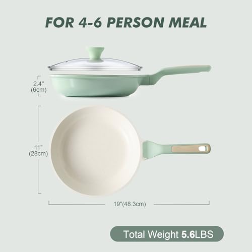 11In Nonstick Ceramic Frying Pan with Lid (Mint Green / 11 Inch)