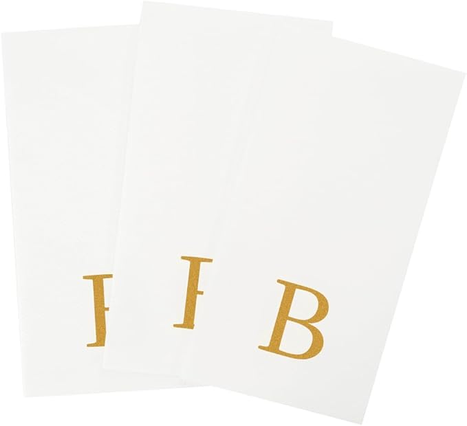 Luxenap 15.8 X 7.9 Inch Linen-Feel Guest Towels, 50 Lettered Hand Towels - Gold Letter 'B', Sans Serif Font, White Paper Dinner Napkins, airlaid, For Restrooms And Tables - Restaurantware