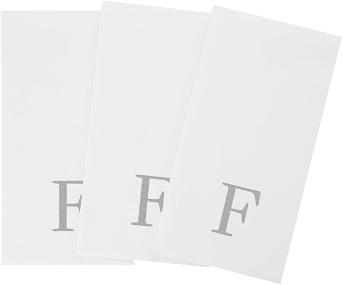 Luxenap 15.8 X 7.9 Inch Linen-Feel Guest Towels, 2000 Lettered Hand Towels - Silver Letter 'F', Sans Serif Font, White Paper Dinner Napkins, airlaid, For Restrooms And Tables - Restaurantware