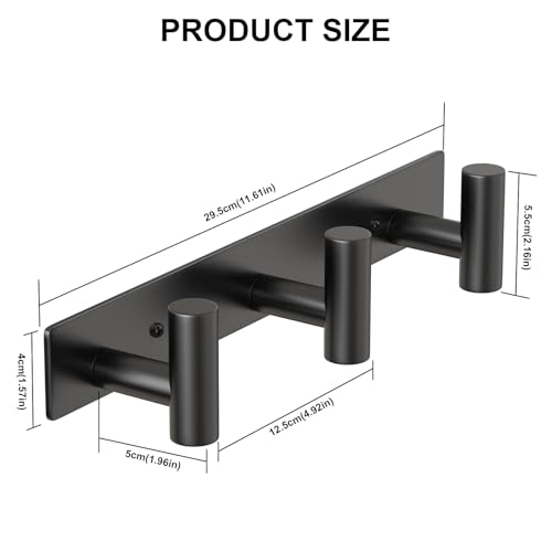 Wall Mounted Coat Rack (Black / 3 "T" Hooks, 1PACK)