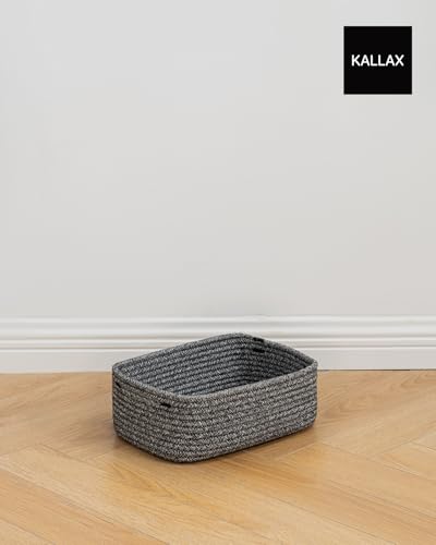 Small Woven Storage Basket for Organizing (Mixed Black / 12"L x 8"W x 4.5"H)