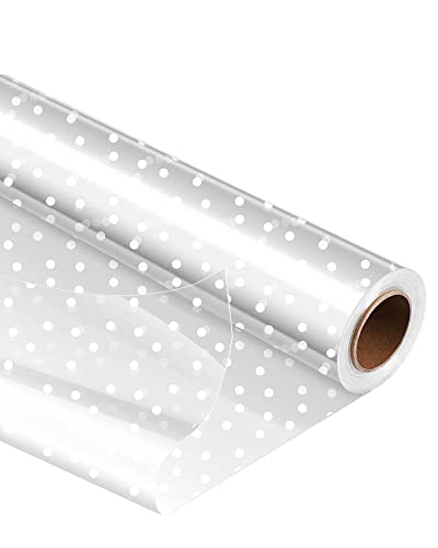 Clear Cellophane Wrap Roll with White Dots (291.67 Sq Ft)