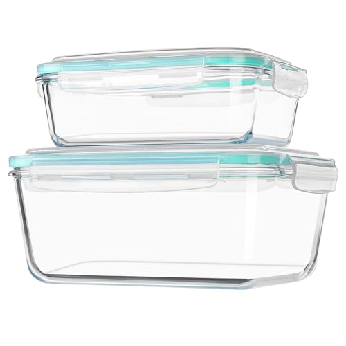 Large Glass Food Storage Containers with Lids (2pack 122oz+50oz)