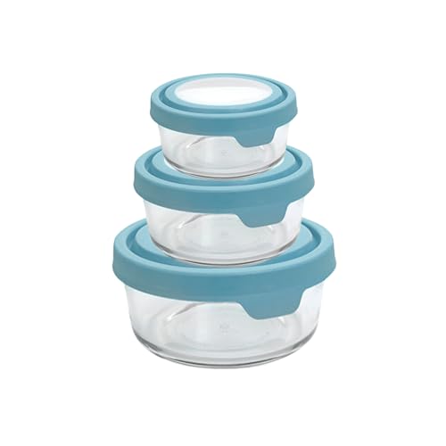 TrueSeal Round Glass Food Storage Containers with Airtight Lids (6 Piece Set (Mineral Blue))