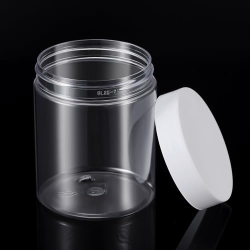6 Pack 10 oz Plastic Jars Containers with Lids Wide (6 Count)