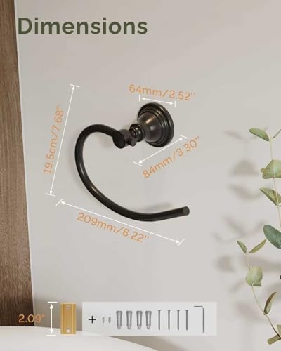 Black Towel Ring Wall Mounted for Bathroom (Matte Black)