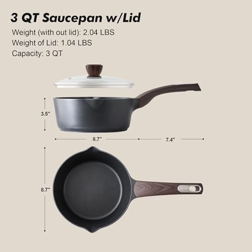 Nonstick Sauce Pan with Lid (Classic Black / 3 Quarts)