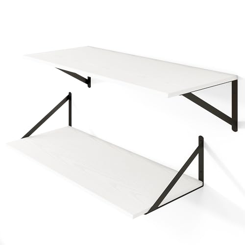 28W x 12D Deep Floating Shelves Set of 2 White (White With Black Metal Bracket / 28Wx12Dx5.8H)