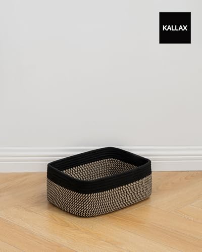 Small Woven Storage Basket for Organizing (Black & Brown / 13.5"L x 9.5"W x 5"H)