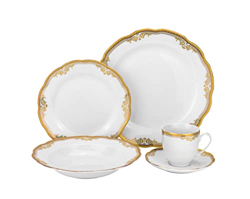 20 pc Luxury Dinnerware Set with Scalloped Edges 24K Gold Ornament (15369)