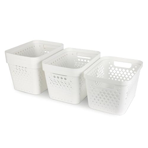 Plastic Storage Basket Set (White / 4 Gallon)