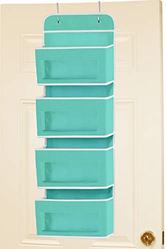 4 Clear Pocket Over Door Hanging Organizer (4 Pockets / Turquoise)