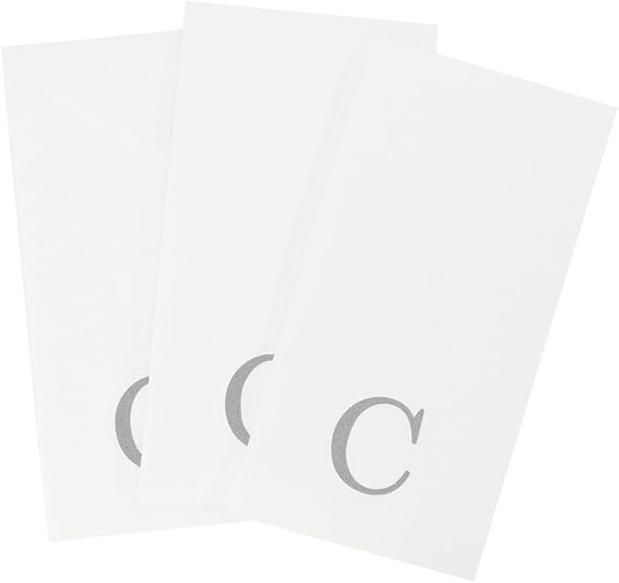 Luxenap 15.8 X 7.9 Inch Linen-Feel Guest Towels, 50 Lettered Hand Towels - Silver Letter 'C', Sans Serif Font, White Paper Dinner Napkins, airlaid, For Restrooms And Tables - Restaurantware