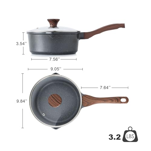 3 Quarts Nonstick Saucepan with Double Pouring Spout (Gray Granite / 3 Quarts)