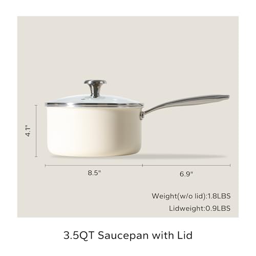 Nonstick Ceramic Sauce Pan With Lid (Beige / 3.5 Quarts)