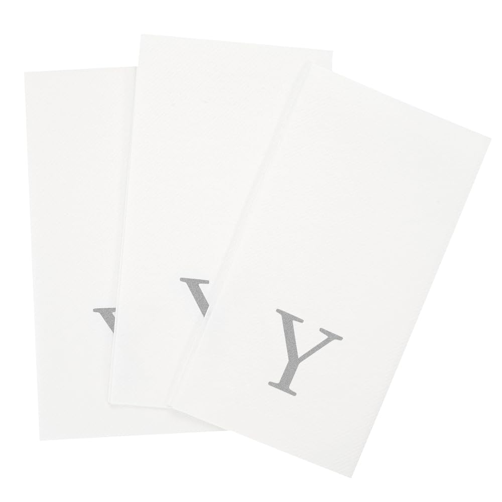 Silver Y White Linen Feel Guest Towel Napkin (Silver / 2000 Count / Y)