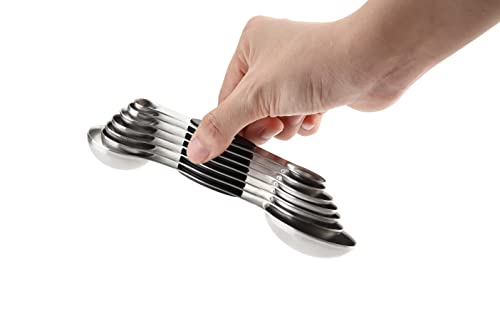 Stainless Steel 8 Magnetic Measuring Spoons Set (Black / 2-Pack)