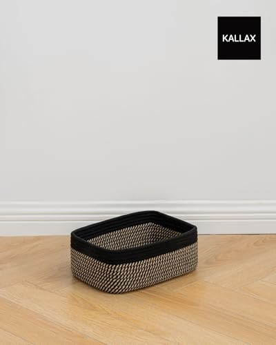 Small Woven Storage Basket for Organizing (Black & Brown / 12"L x 8"W x 4.5"H)
