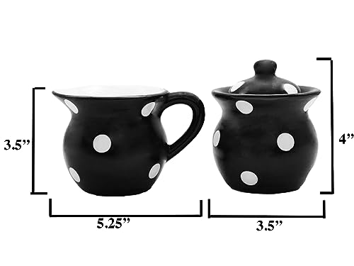 Ceramic Cream and Sugar Set (Black Polka Dot)