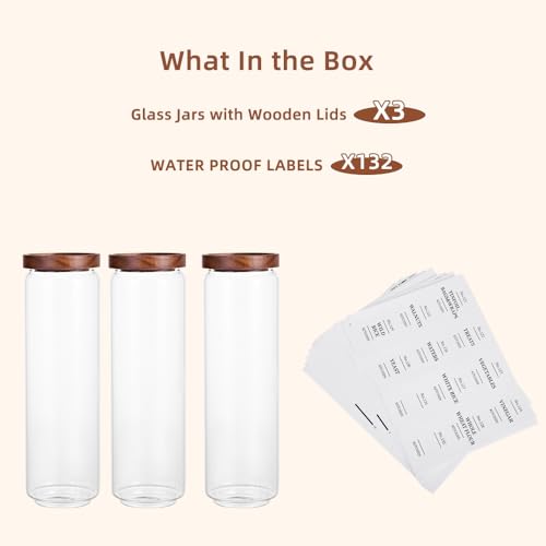Glass Pantry Storage Jars with Acacia Airtight Lid (50OZ-3PCS)