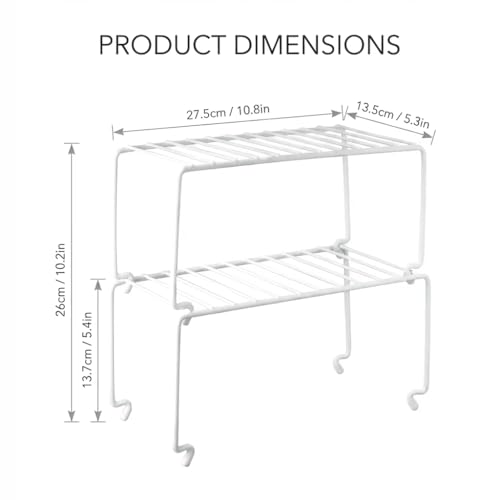 2-Pack Small (10.8x5.3inch) White Stackable Shelf Organizer Rack, Kitchen Shelves Organization for Cabinet, Pantry Organizers and Storage, Wire Shelf Rack, Desk Organizer, Rustproof (2 Count)