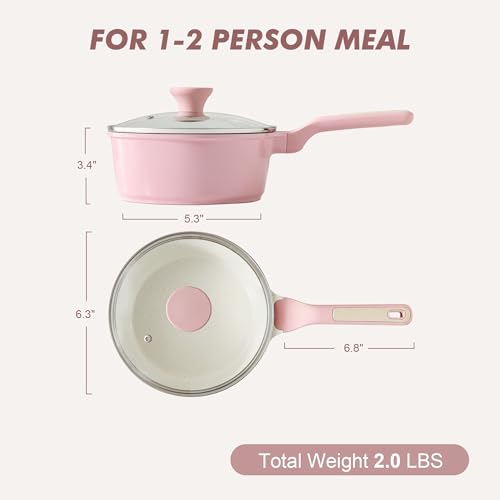 Ceramic Nonstick Saucepan with Lid 1.5 QT (Sakura Pink / 1.5 Quarts)