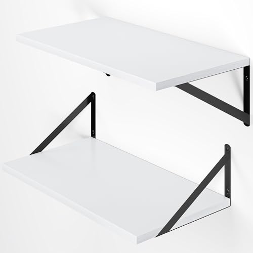 20W x 12D Deep Floating Shelves Set of 2 White (White With Black Metal Bracket / 20Wx12Dx5.8H)