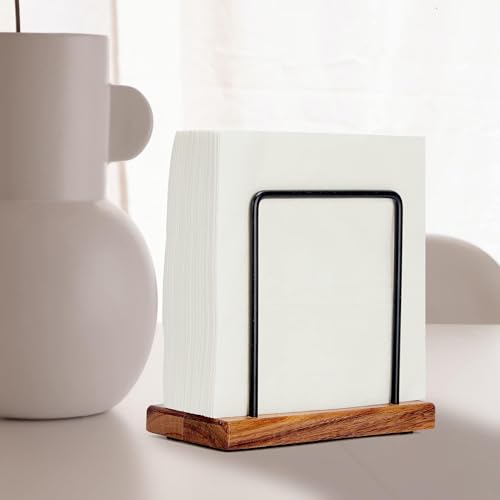 Acacia Wood Napkins Holder with Metal Wire