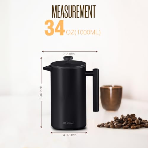 304 Grade Stainless Steel French Press 34 Oz (Black / 34 Ounce)