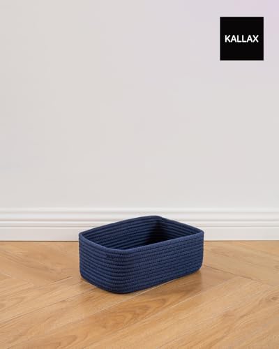 Small Woven Storage Basket for Organizing (Navy Blue / 12"L x 8"W x 4.5"H)