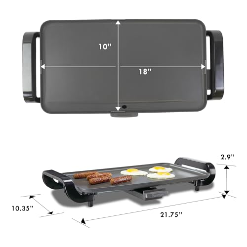 Kenmore Electric Griddle NonStick 1500W Adjustable Temperature 10"x18" Easy to Clean Large Cooking Surface Ideal for Pancakes Grilled Cheese Breakfast and Family Meals