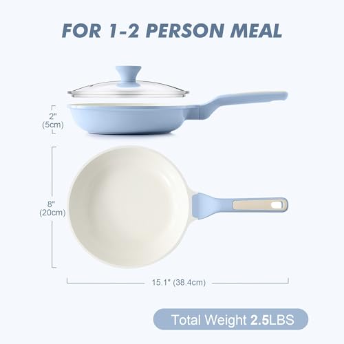 8Inch Nonstick Ceramic Frying Pan with Lid (Glacier Blue / 8 Inch)