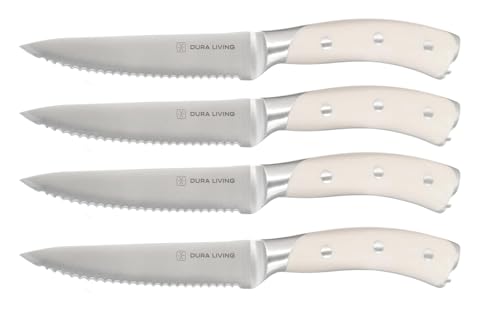 8 Piece Serrated Kitchen Steak Knife Set (Creme / 4.5")