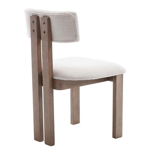 Linen Dining Chairs Set of 4 Modern Farmhouse Kitchen Chairs with Open Slat Back Upholstered Wood Side Chairs for Dining Room (Linen, Beige / 4 CHAIRS)