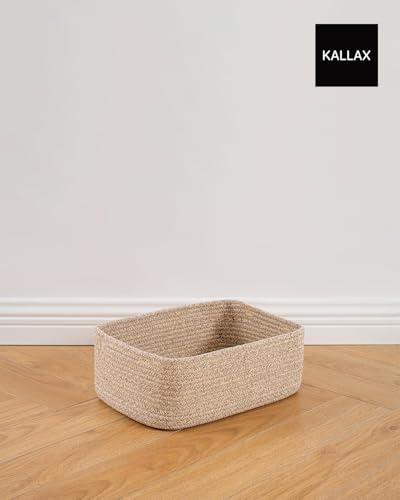 Small Woven Storage Basket for Organizing (Mixed Brown / 13.5"L x 9.5"W x 5"H)