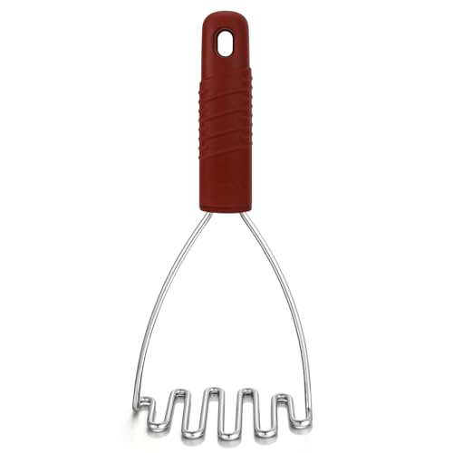 Ergonomic Soft Grip Stainless Steel Potato Masher (Red)