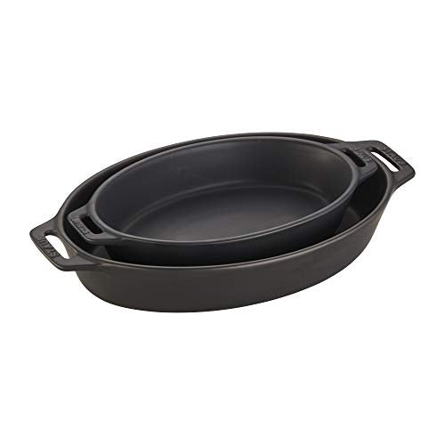 Ceramic 2 piece Oval Baking Dish Set (2-piece / Matte Black)