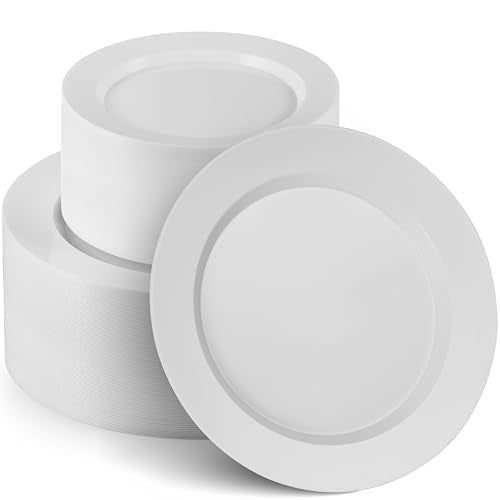 100 Elegant White Plastic Plates Set (White)